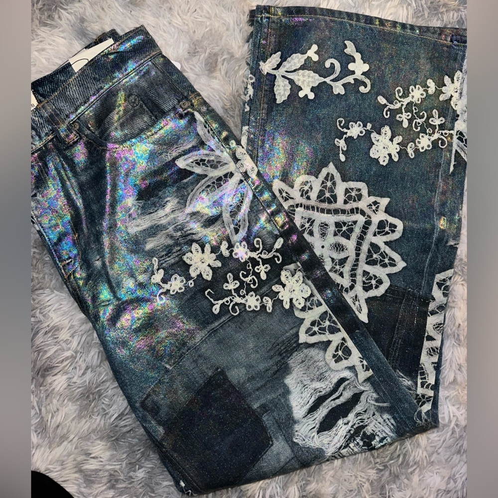 Free people tinsley printed high rise illusion jeans NWT - Picture 7 of 11